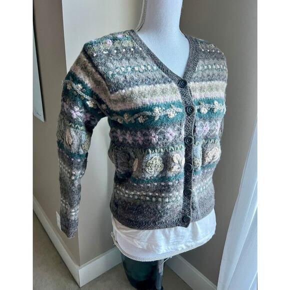 Talbots vintage wool floral cardigan sweater size Medium - Picture 4 of 5